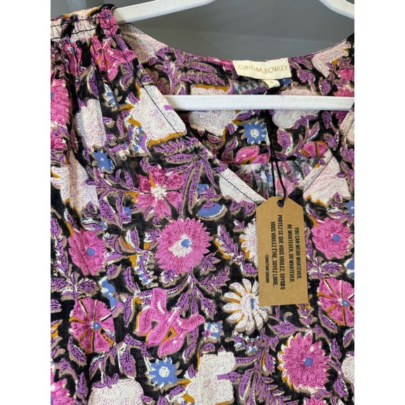 NWT Cynthia Rowley Floral Ruched Short-Sleeve Blouse‎ Size Small - Picture 6 of 8